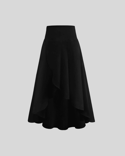 Solid Ruffled Irregular Midi Skirt