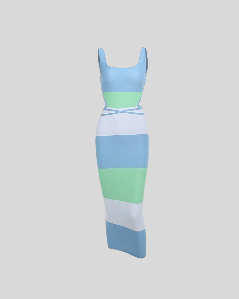 Striped Cutout Sleeveless Midi Dress