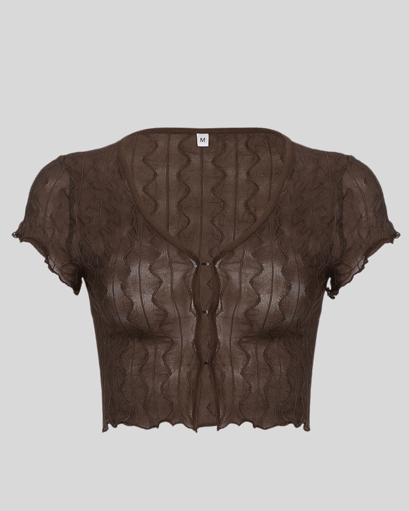 Cropped Textured Mesh Blouse brown