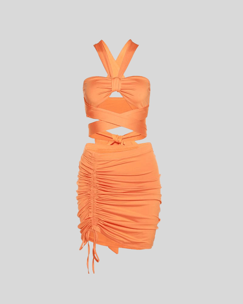 Strapless Side Drawstring Mini Dress orange