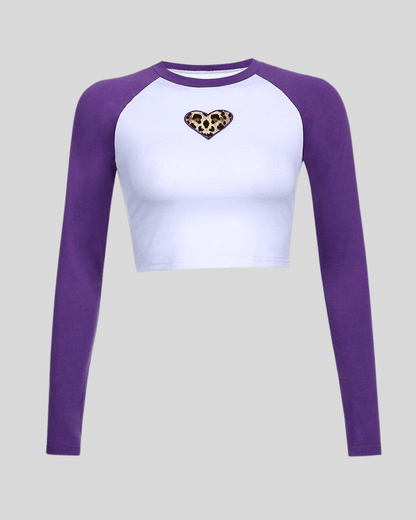 purple leopard print patch long sleeve t-shirt