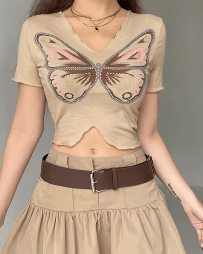 butterfly print diamond crop top