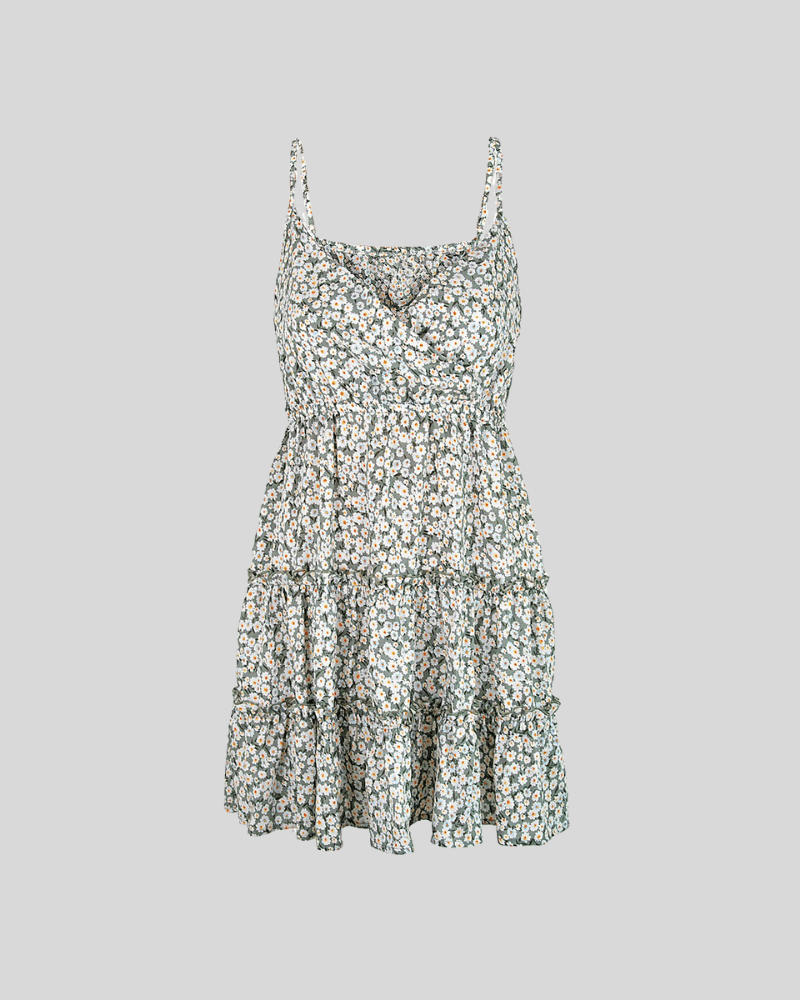 V-Neck Tiered Mini Dress floral print