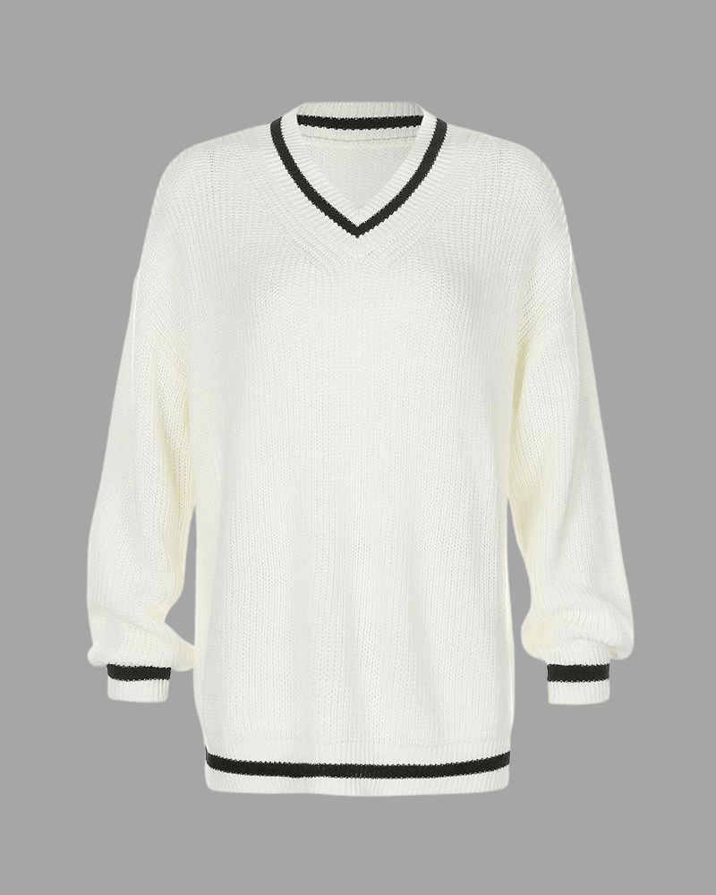 white Patchwork Long Sleeve Sweater sport