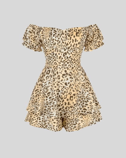 Leopard Print Short Sleeve Milkmaid Romper