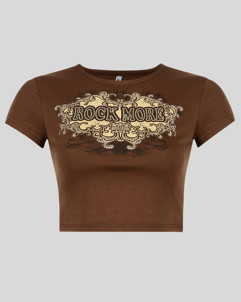 brown rock more print cropped too t-shirt