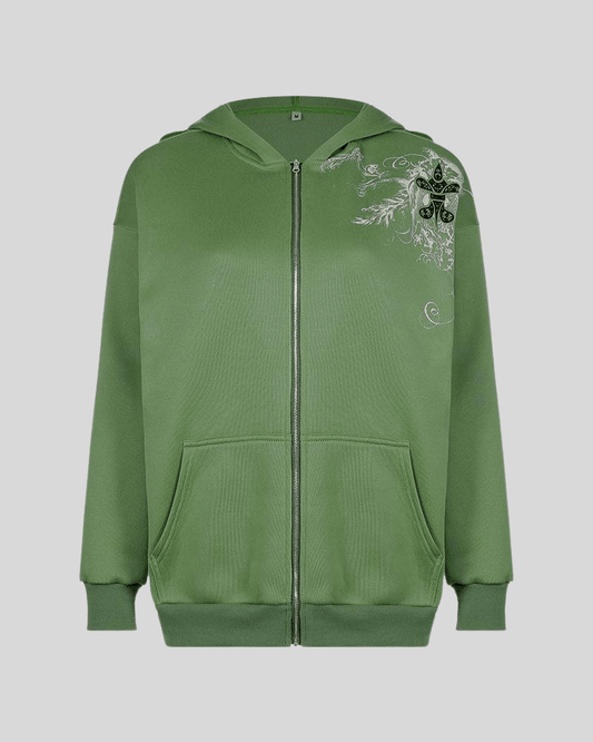 Front Zip Printed Jacket green