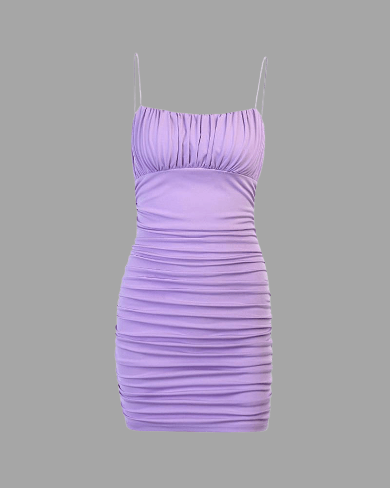 Ruched Solid Bodycon Dress purple