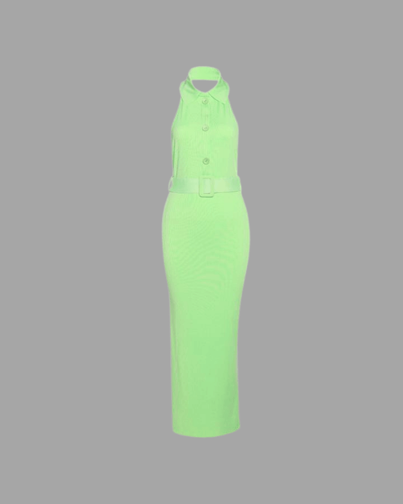 Lapel Single Breasted Maxi Dress green