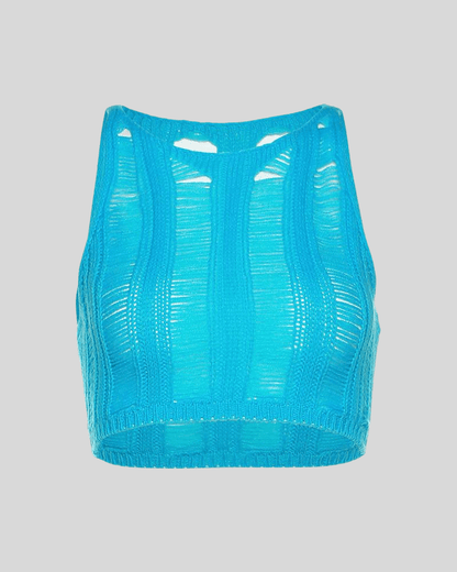 Solid Knit Sleeveless Tank Top blue