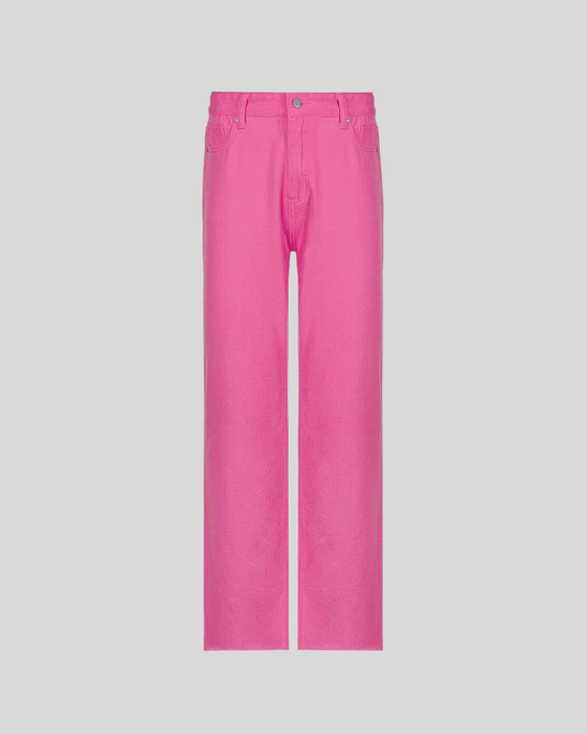 High Waisted Solid Straight Jeans pink
