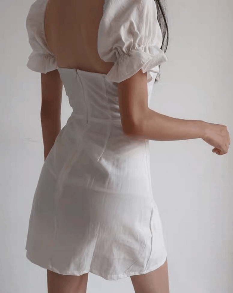 white milkmaid dress puff sleeves paris 