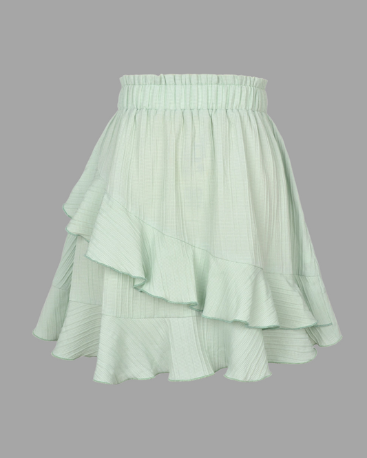 Solid High Waist Irregular Tiered Mini Skirt
