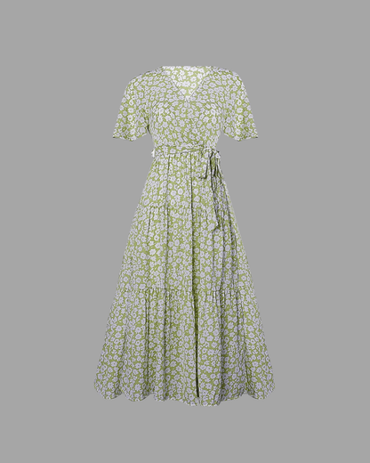 Boho Floral Print Short Sleeve Midi Dress green