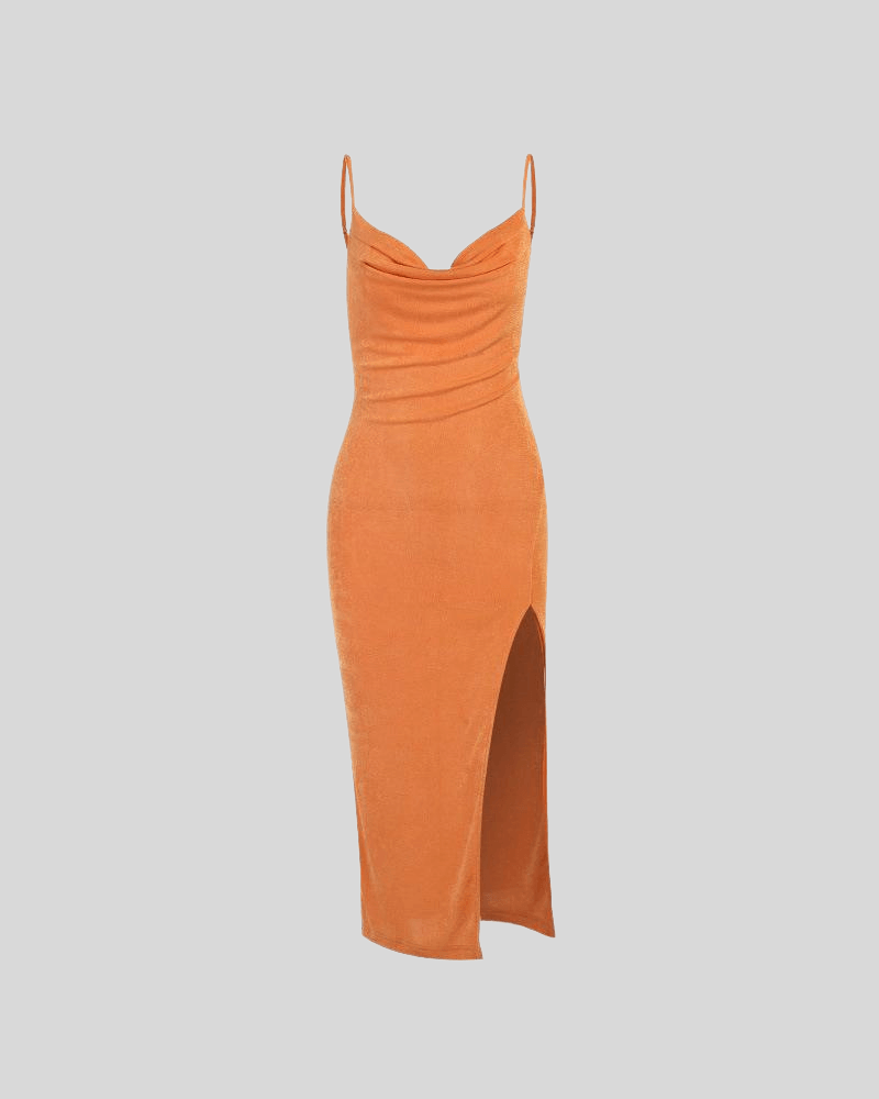 Solid Knit Split Midi Dress orange