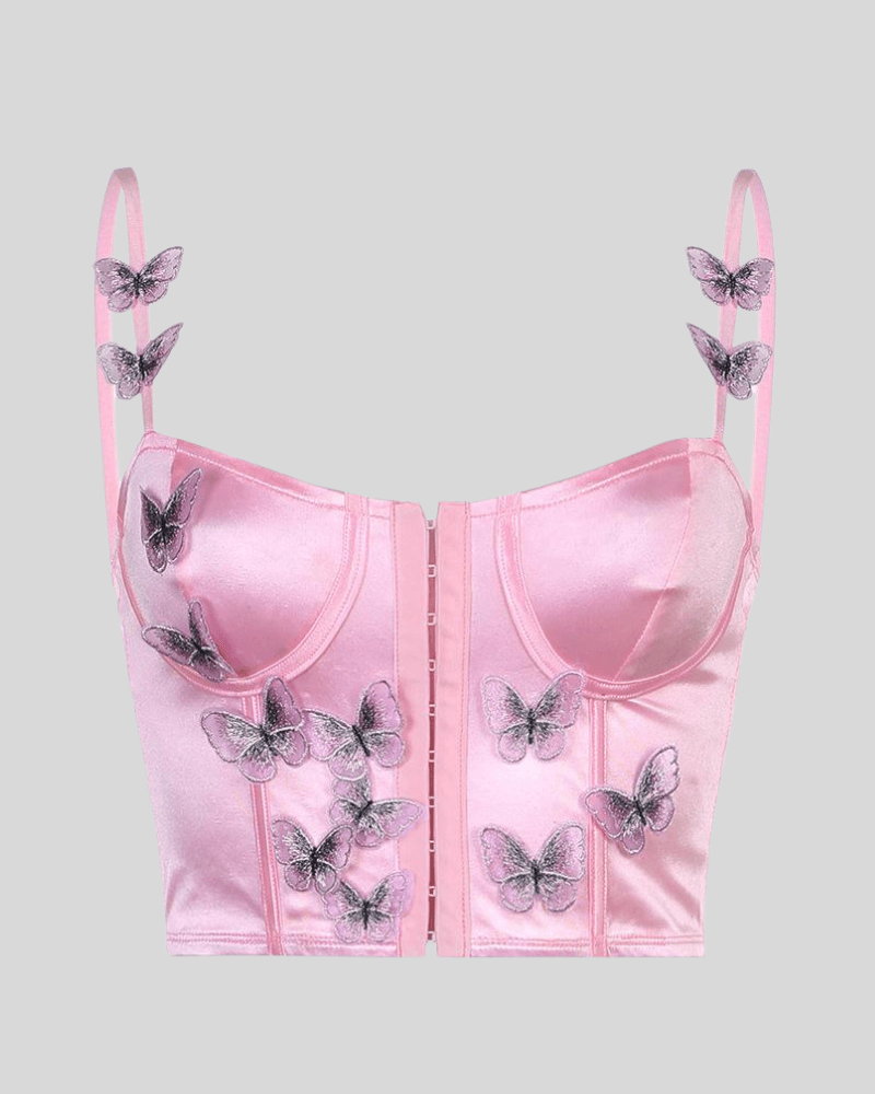pink satin butterfly tube tops