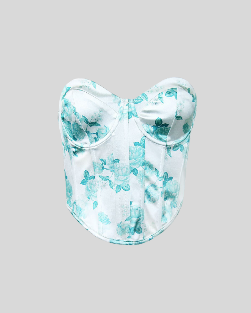 Strapless Floral Fishbon Cropped Bustier