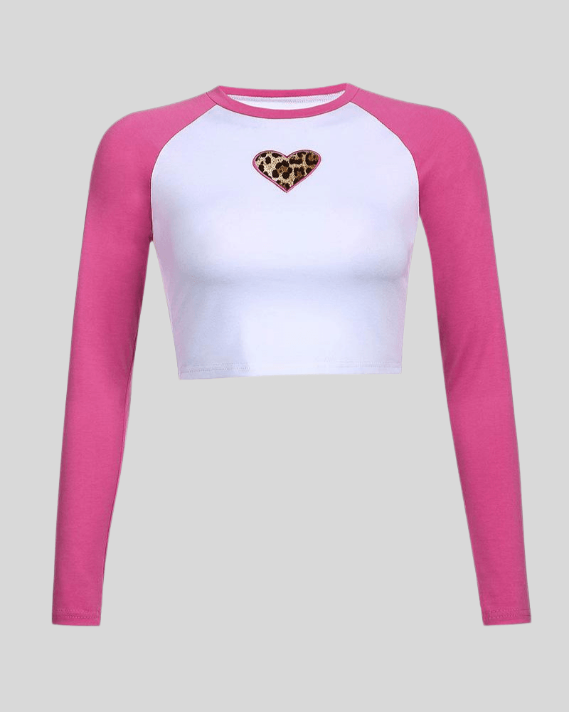 pink leopard print patch long sleeve t-shirt