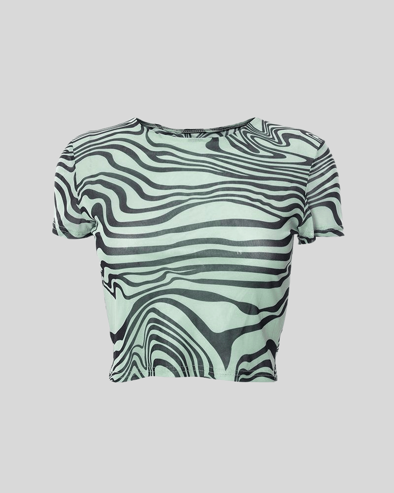 Zebra Print Short Sleeve Crop Top