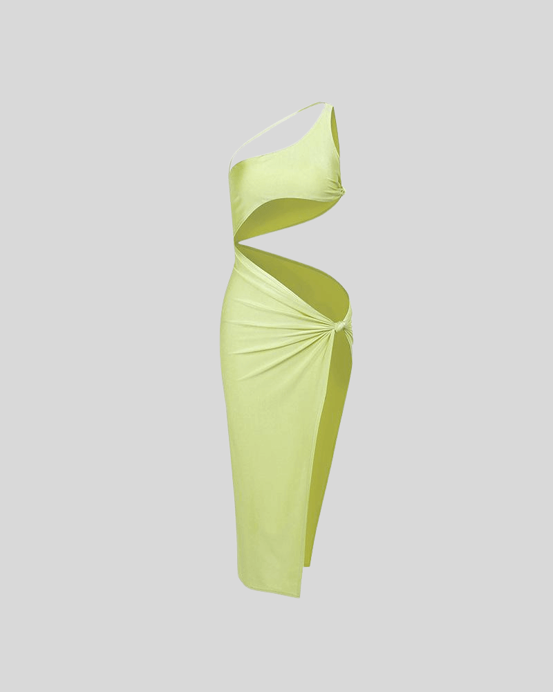 One Shoulder Cutout Split Midi Dress