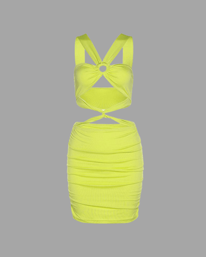 solid color Cut Out Mini Dress yellow