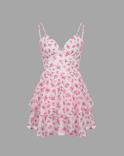pink floral print slip mini dress