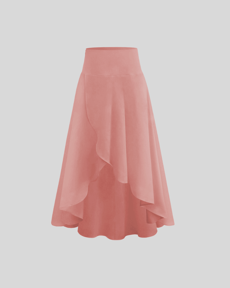 Solid Ruffled Irregular Midi Skirt