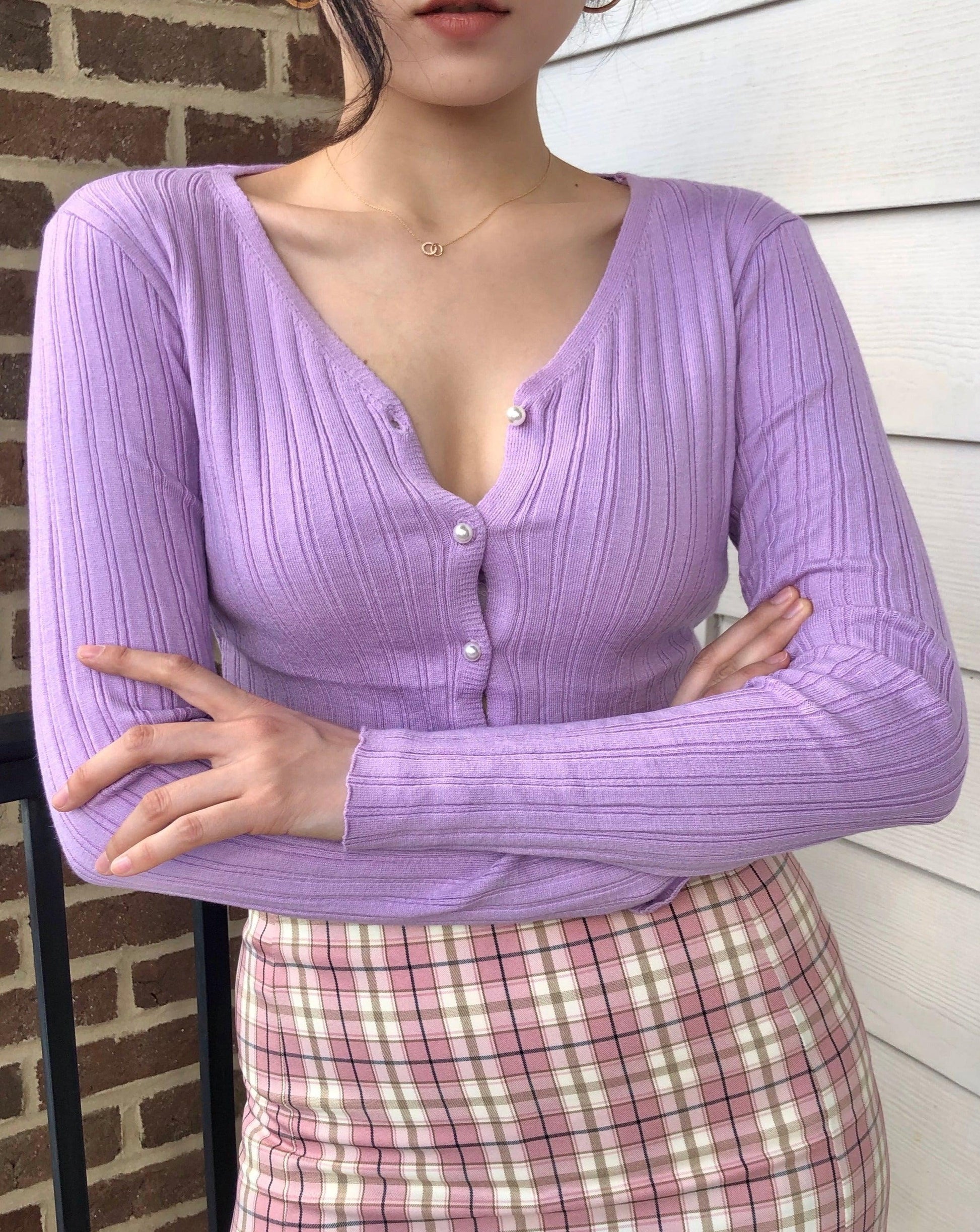 purple cropped cardigan top