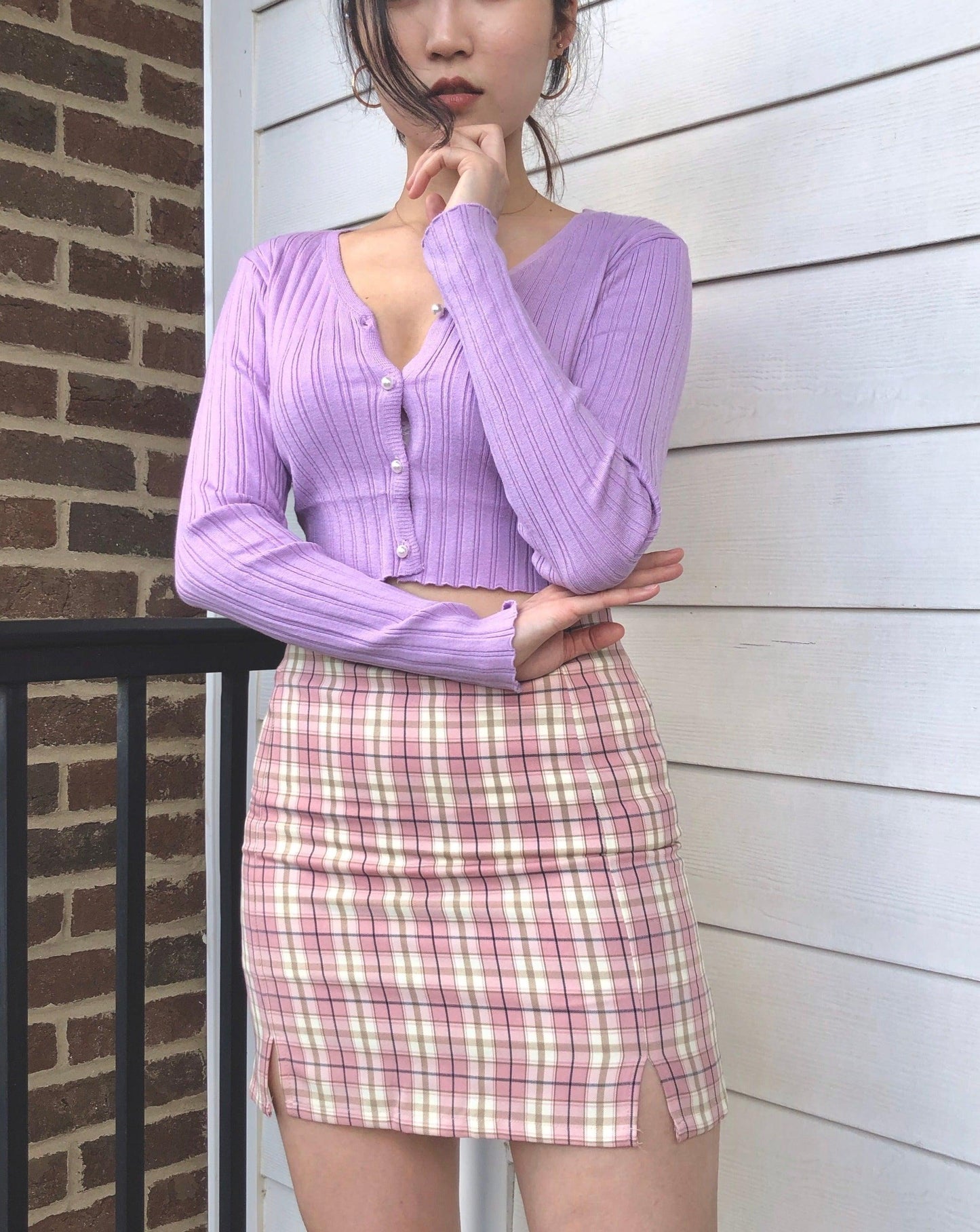 purple cropped cardigan top