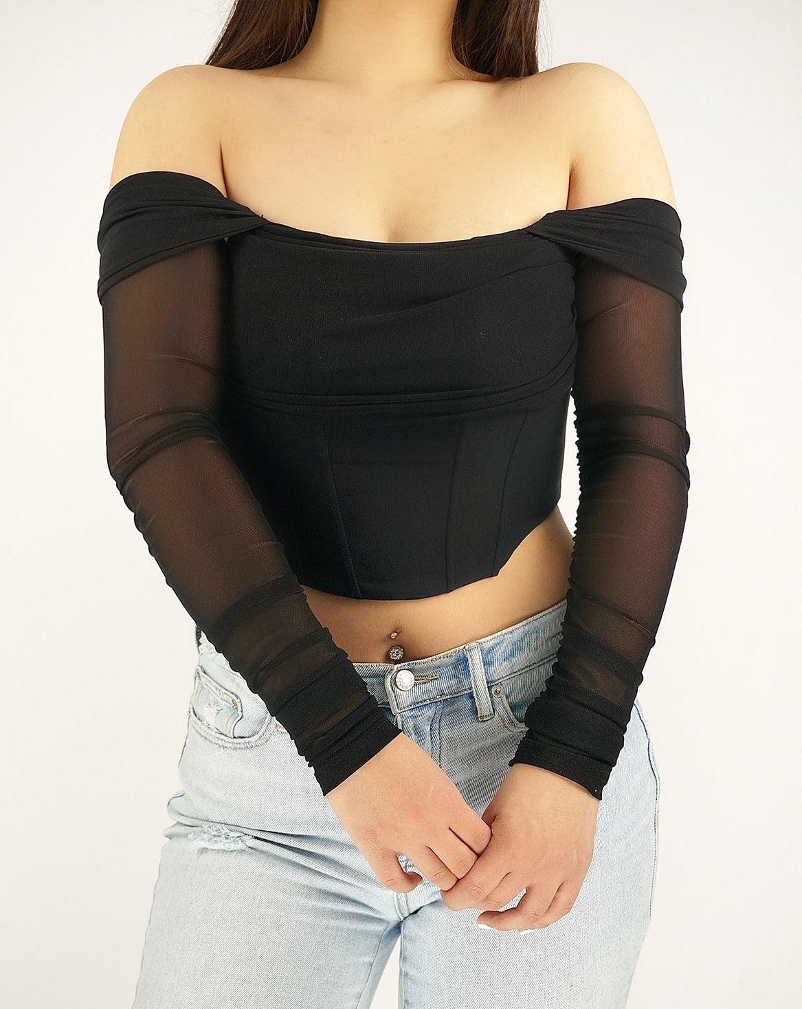 black off shoulder corset top
