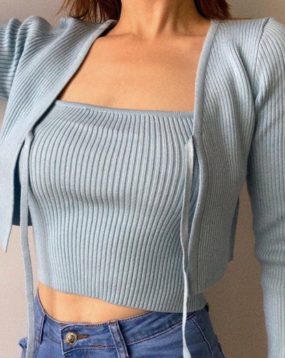 Cropped Sweater Set - Blue