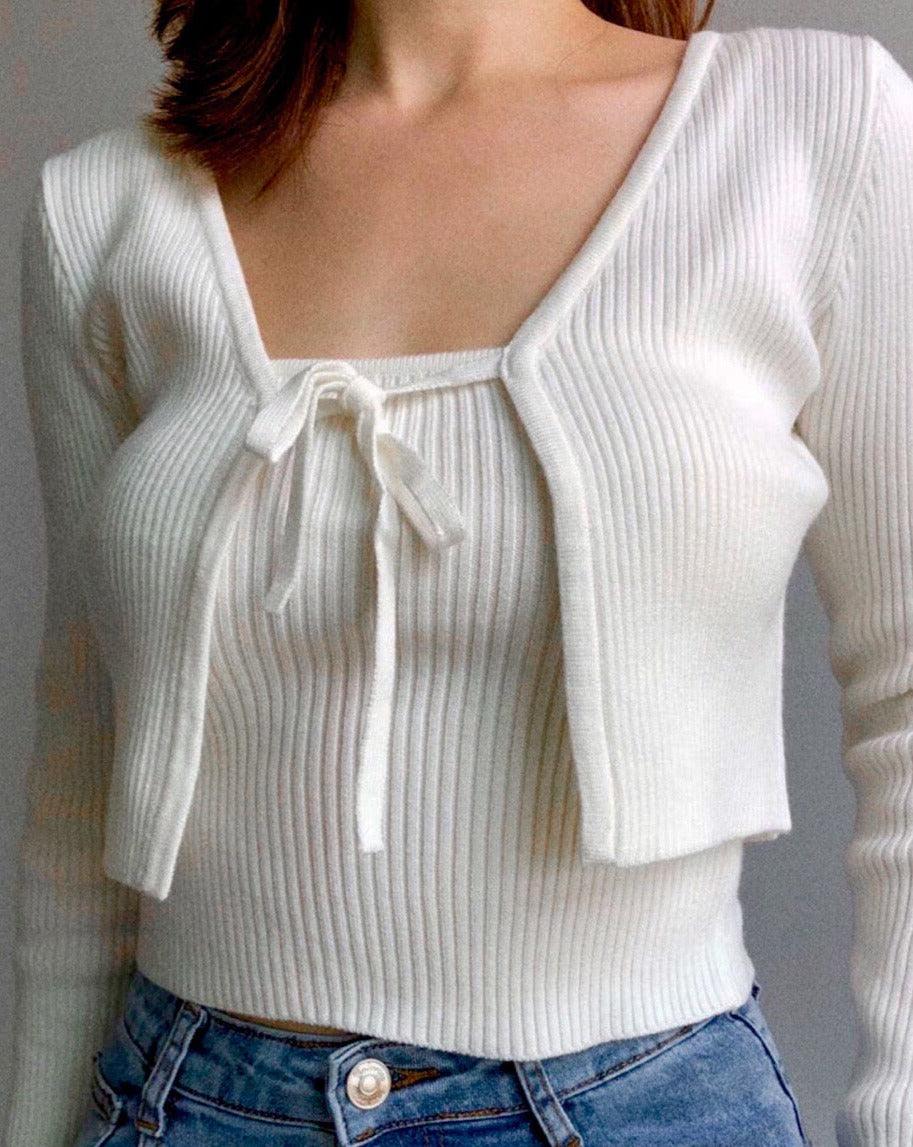 Cropped Sweater Set - White