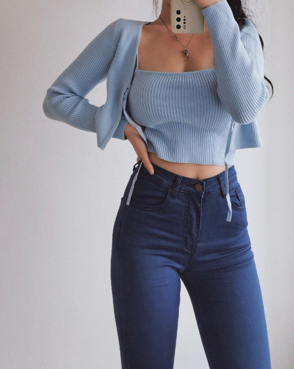 Cropped Sweater Set - Blue
