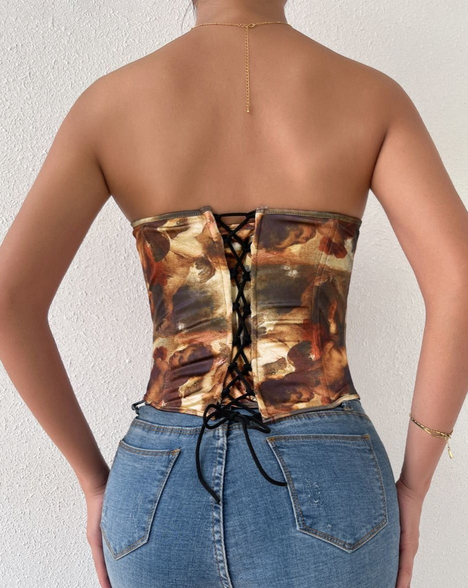 Strapless Patch Backstrap Bustier Brown