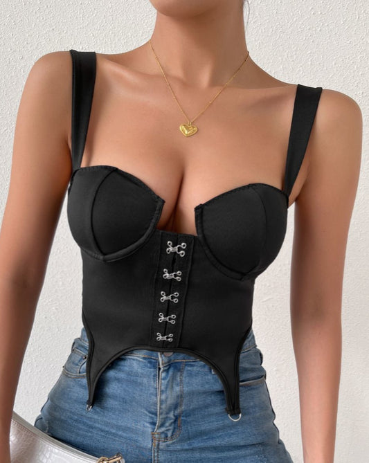 Front Buckles Dovetail Strap Cami Top Black
