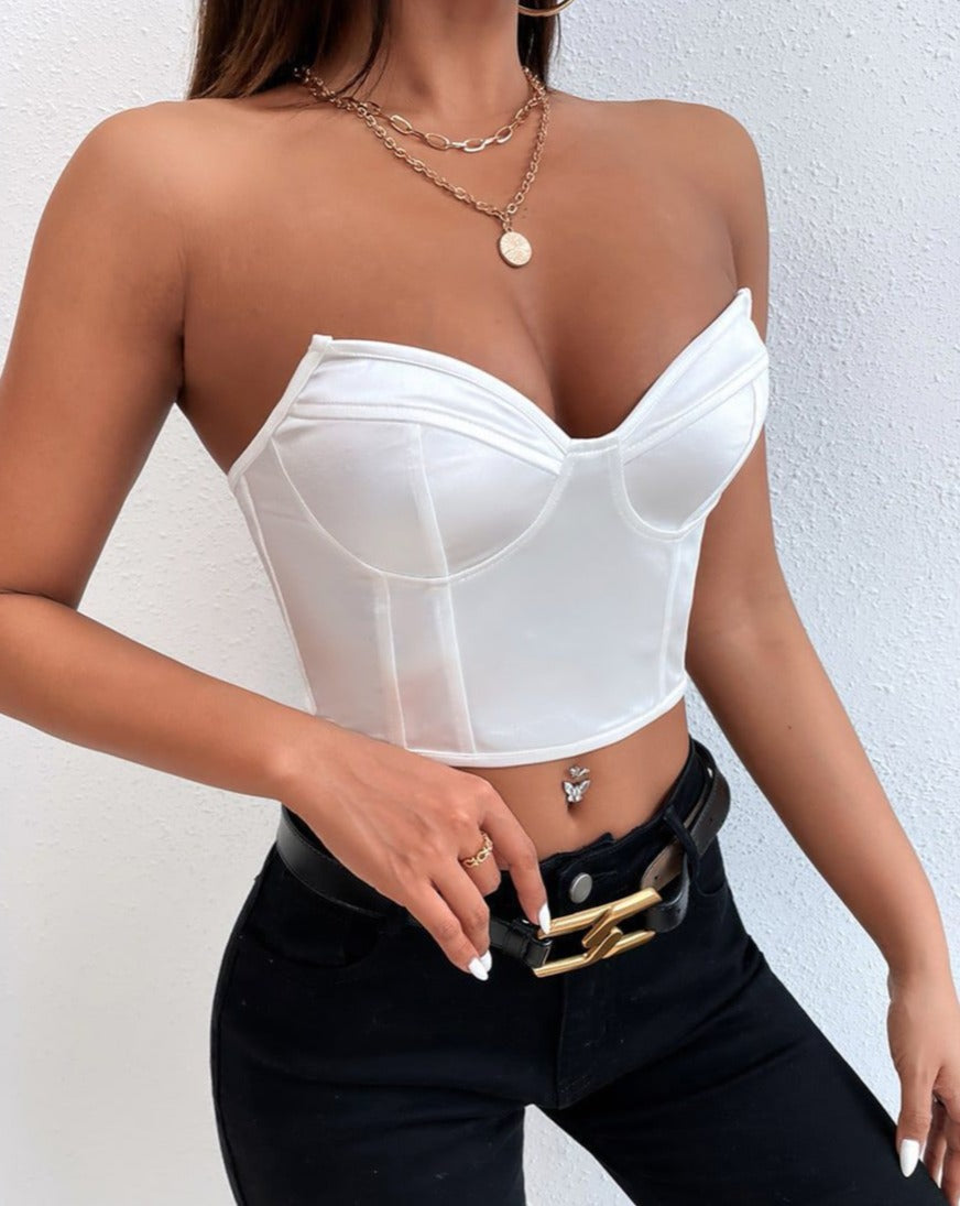 Solid Strapless Backless Bustier White