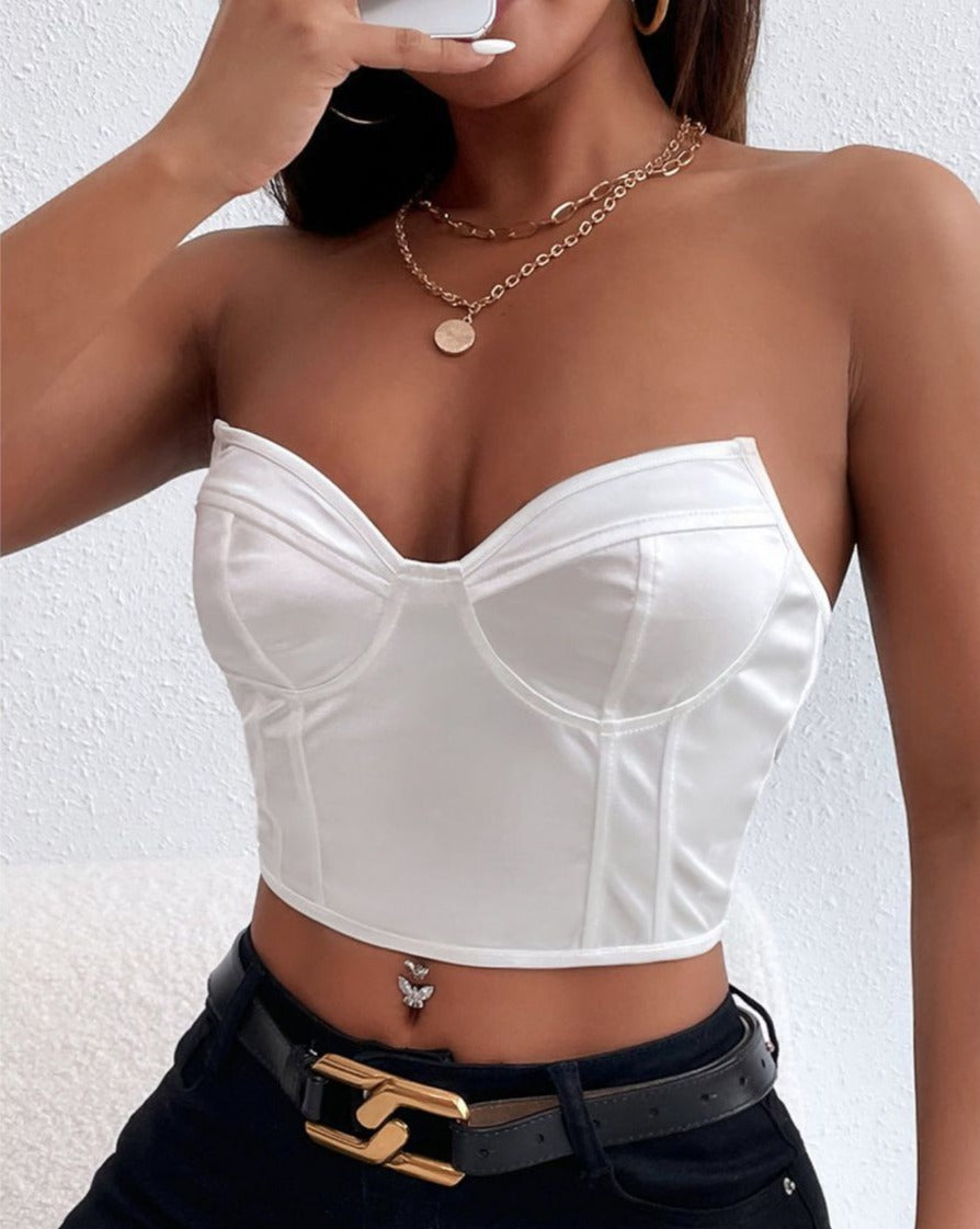 Solid Strapless Backless Bustier White