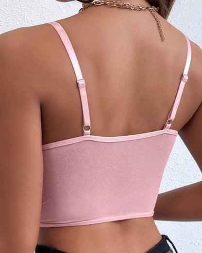 Sexy Lace Hollow Out Backless Cami Top Pink