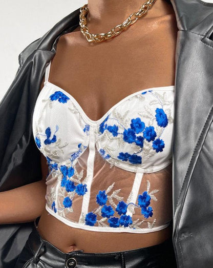 Embroidery Flowers Sheer Cami Top