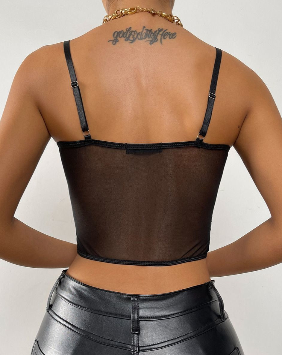 Lace Sheer Backless Sexy Cami Top Black
