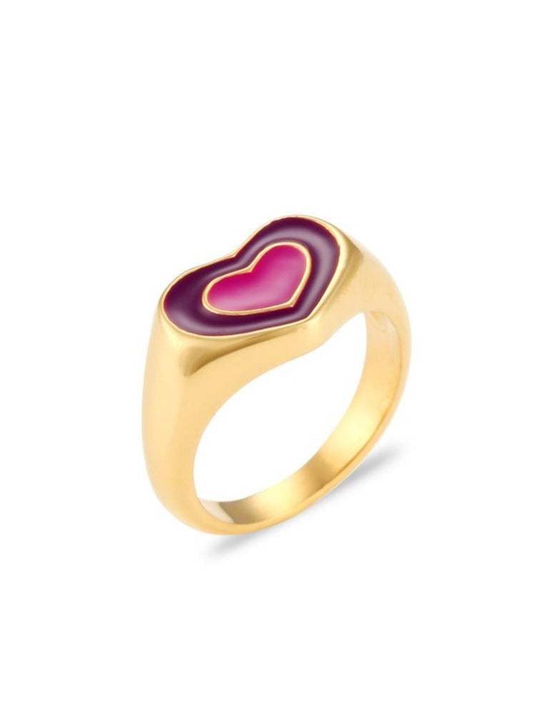 Y2K Double Hearts Statement Ring Gold