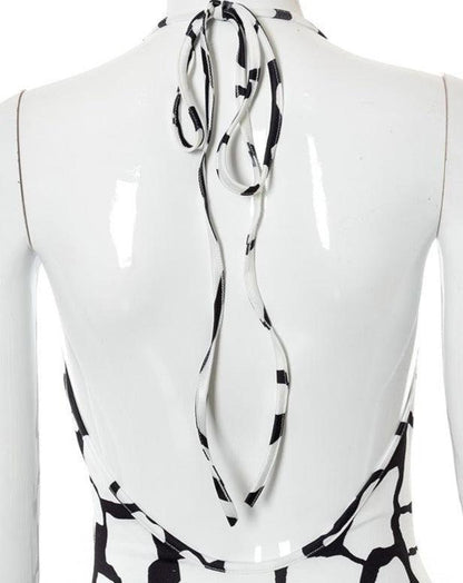 Halter Drawstring Mini Dress sexy black and white