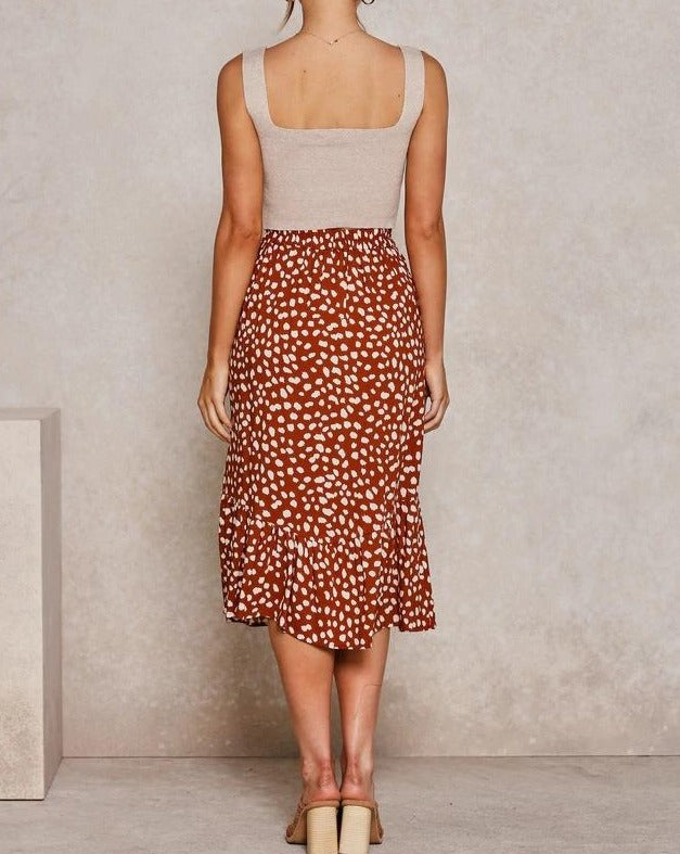 Leopard Print A-Line Midi Skirt