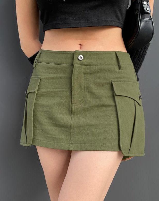 army green a swing mini skirt