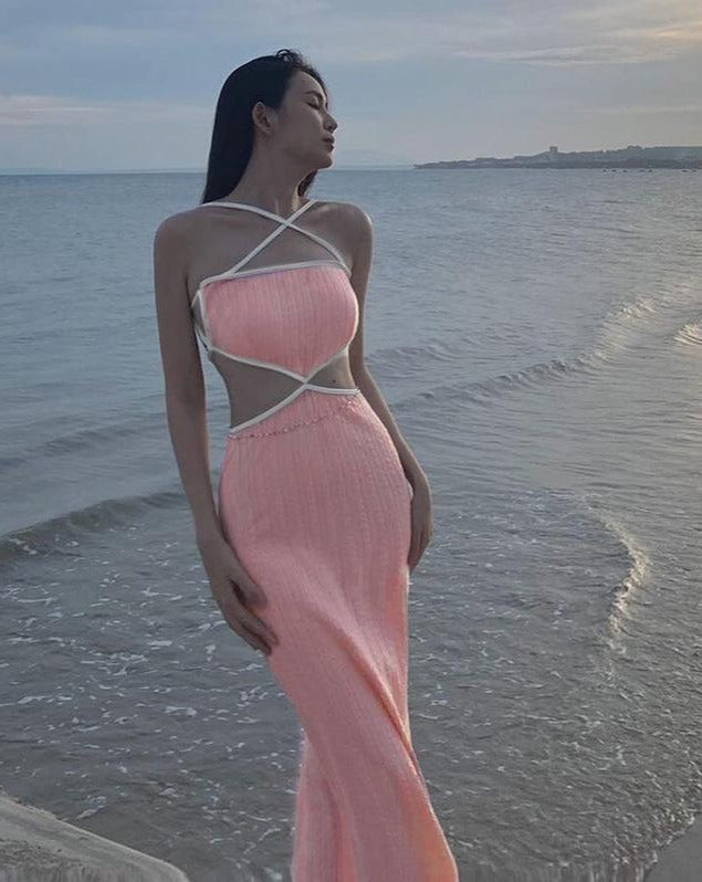 Backless Backstrap Cutout Beach Maxi Dress