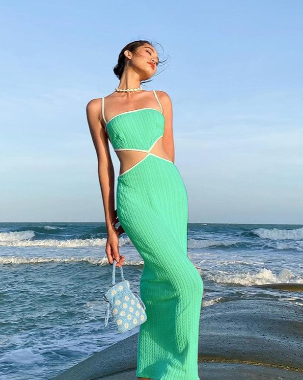 Backless Backstrap Cutout Beach Maxi Dress