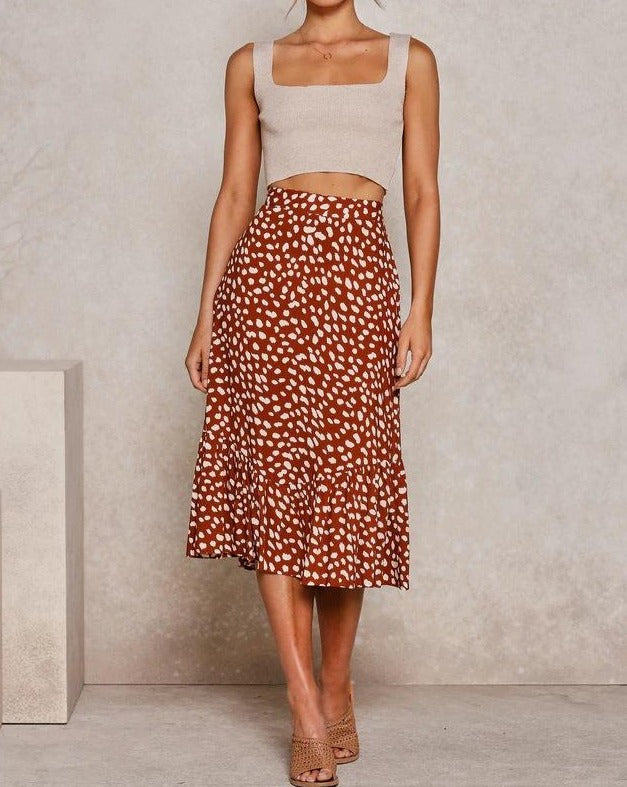 Leopard Print A-Line Midi Skirt