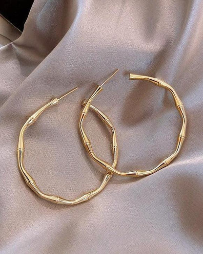 Gold Bamboo O Ring Earrings 
