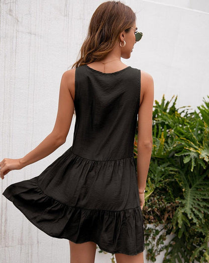 Boho Sleeveless Tassels Lace Patchwork Mini Dress Black