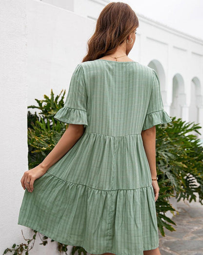 Boho Loose Fit Short Sleeve Mini Dress green
